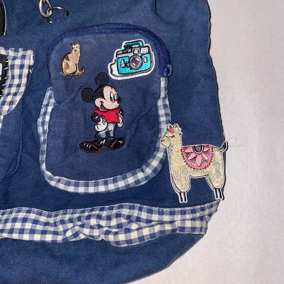Vintage 90s Mickey Unlimited Disney Canvas Backpack Blue Gingham Patches - Picture 6 of 10
